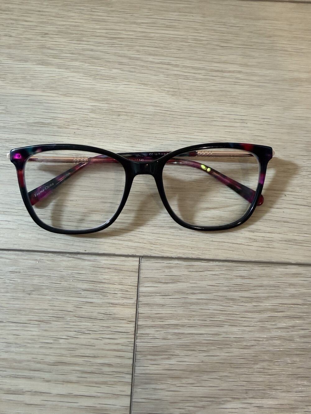 Phoebe P355 BLK Cat Eye Eyeglasses Black Gold Multicolor Floral Frames 53-17-140